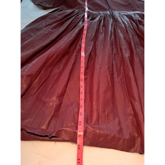 Eloquii Faux Leather Pleated Skirt Tie Neck Midi Dress Burgundy PLS READ Size 28 - Picture 11 of 12